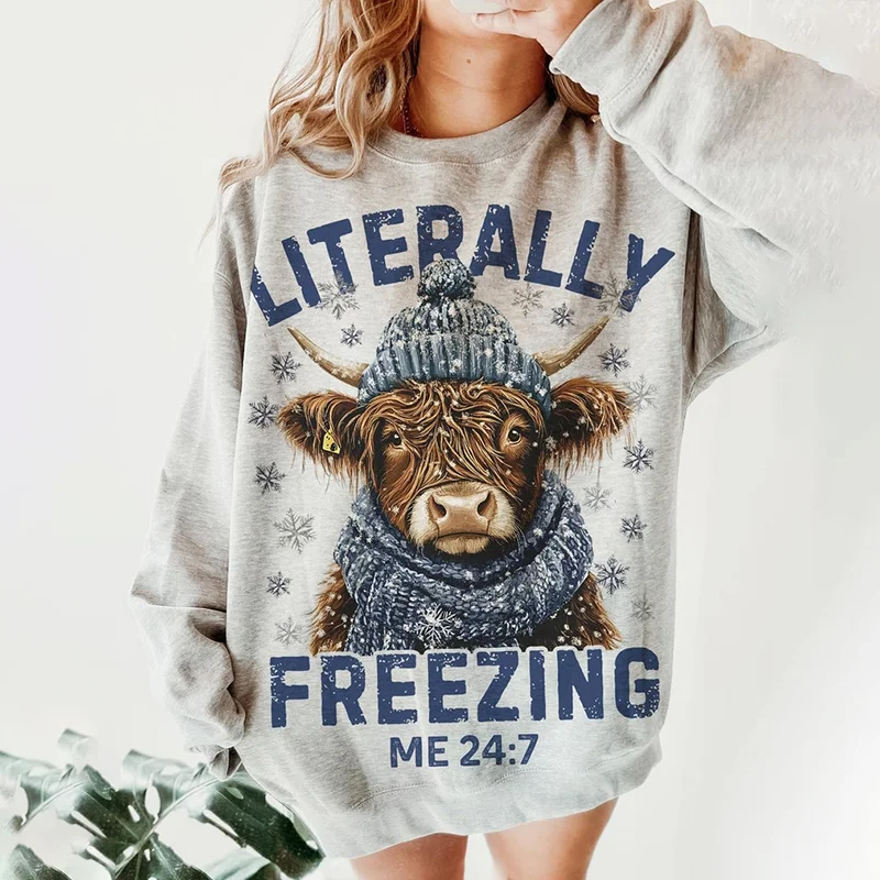 Winter Highland Cow Print Sweatshirt