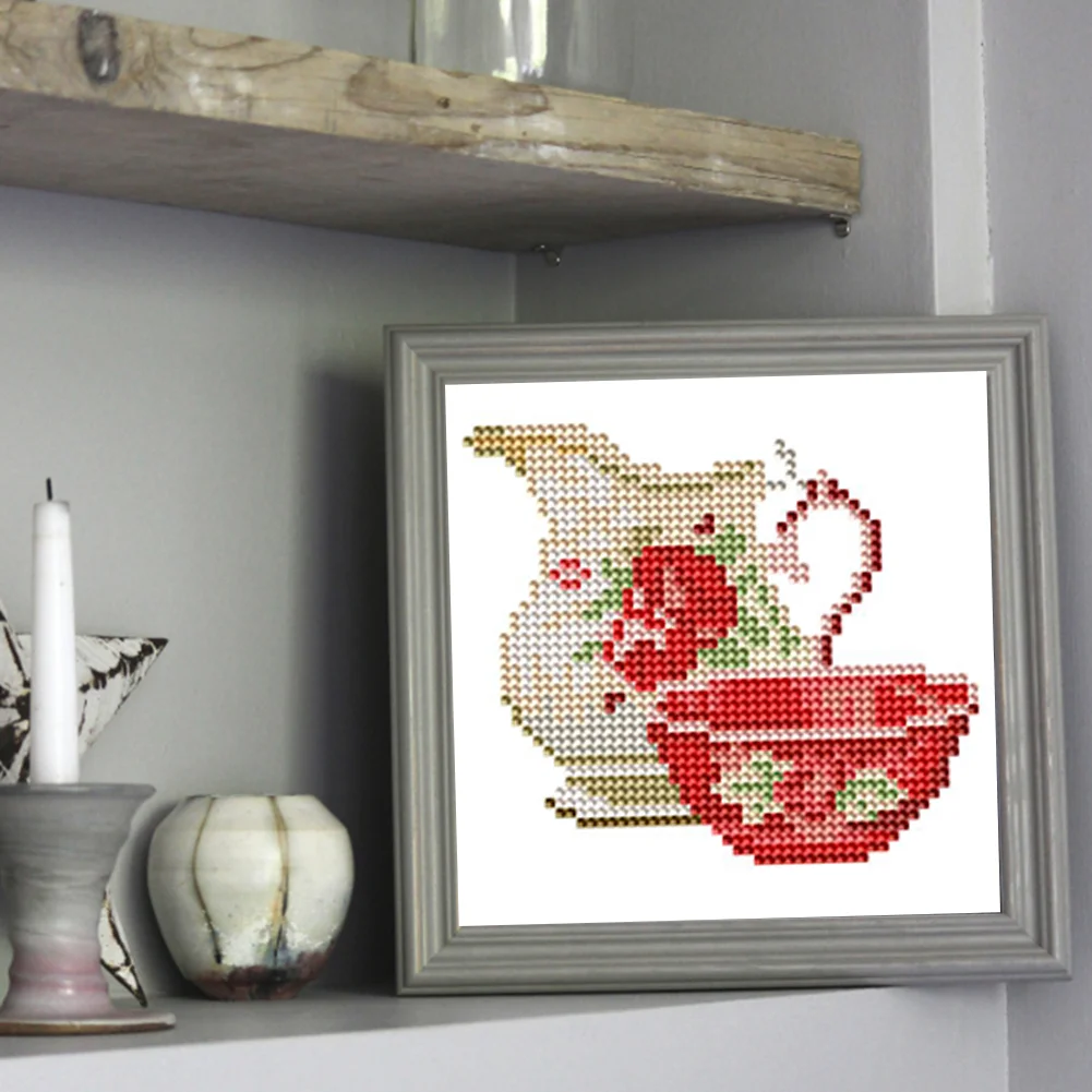 12pcs Flowers DIY Mini Round Diamond Painting Table Decor No Frame15x15cm