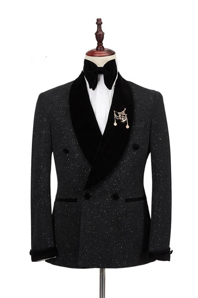Double Breasted Modern Black Wedding Suits | Ballbellas Ballbellas