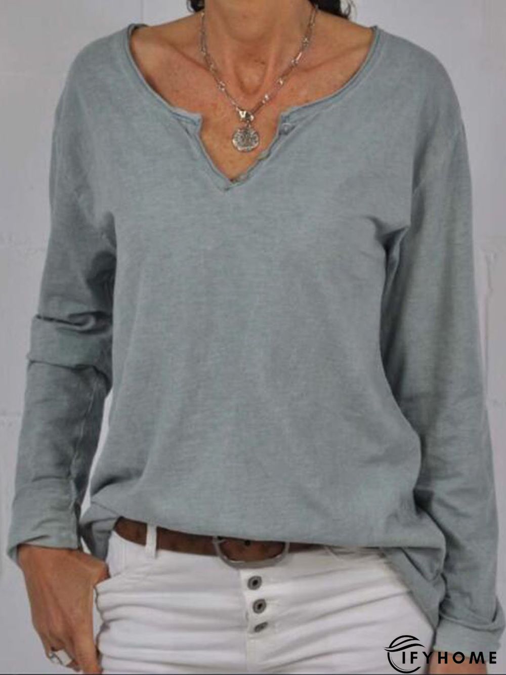 Casual Cotton-Blend Solid Top | IFYHOME