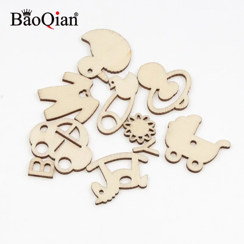 20pcs 10-35mm Baby Products Pattern Home Decoration Natural Wood Diy Crafts Scrapbooking For Embellish Accessories