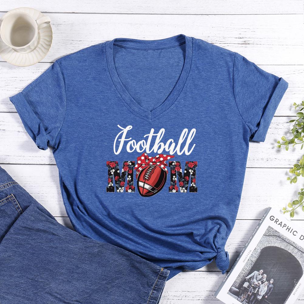 Football Mom V-neck T Shirt-Guru-buzz