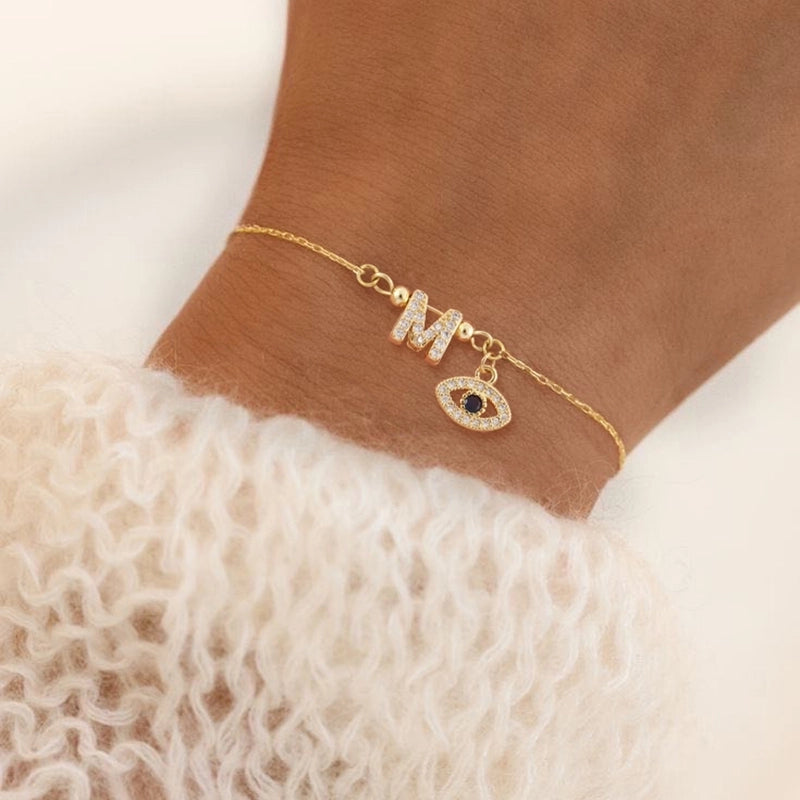 Elegant Minimalist Classic Style Letter Eye 201 Stainless Steel 304 Stainless Steel Copper Zircon Bracelets In Bulk