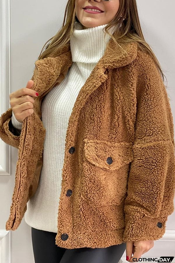 Milk Brown Lined Pocket Plush Coat