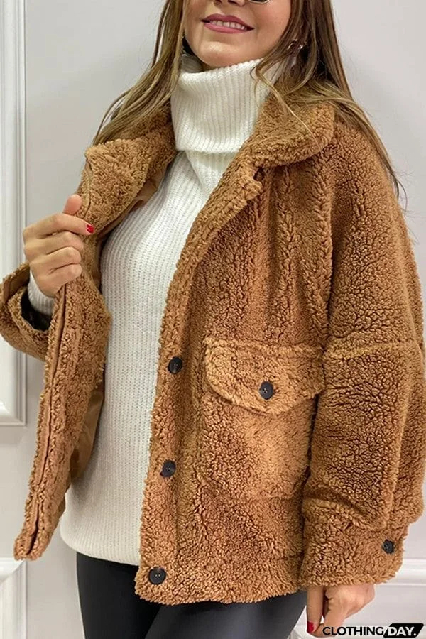 Milk Brown Lined Pocket Plush Coat