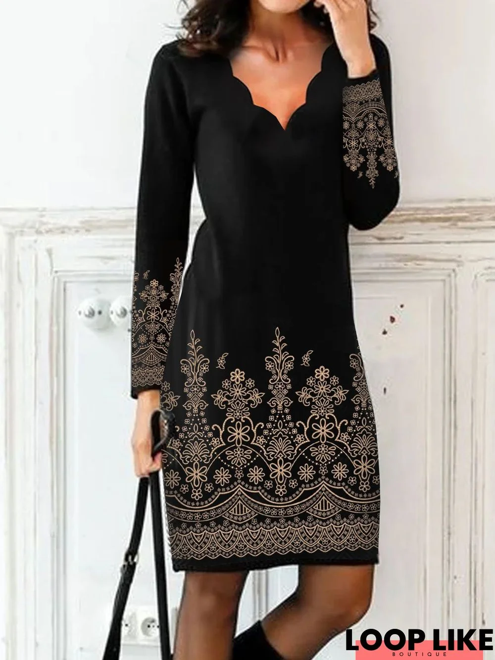 Ethnic V Neck Jersey Dress