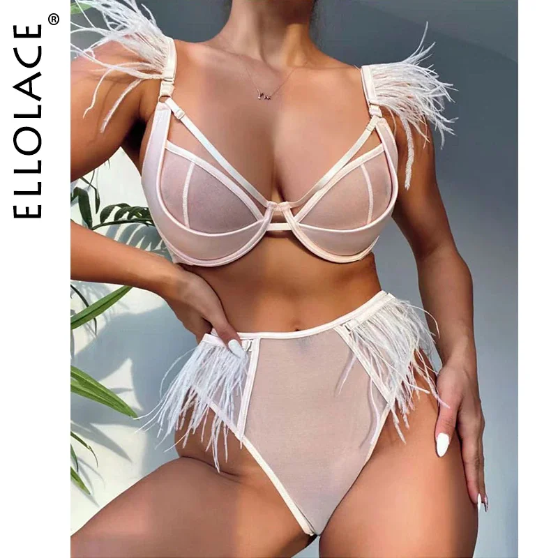 Billionm Feather Lingerie Transparent Bra Sexy Couple Underwear Luxury Lace Set Woman 2 Pieces Seamless Exotic Sets Intimate