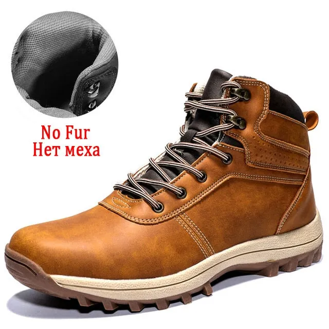 Brand Winter Men's Boots Snow Plush Warm Men's Snow Boots Leather Waterproof Men's Ankle Boots Handmade Mens Shoes Hot Sale