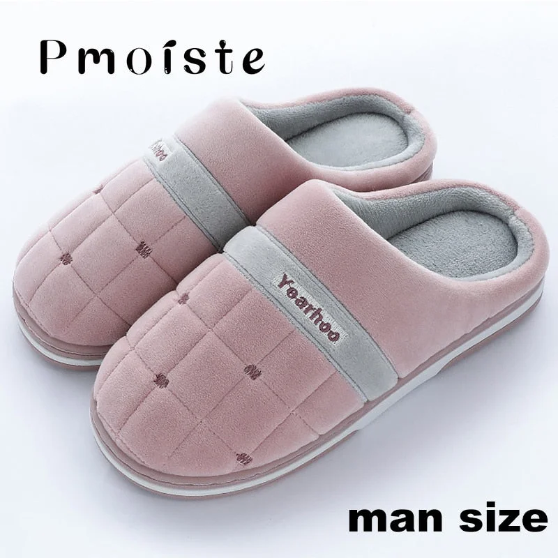 Indoor Slippers for men Plus Size 46-47 Checkered Rubber Male Slippers Soft House slippers Man Winter Plush Family shoes at home