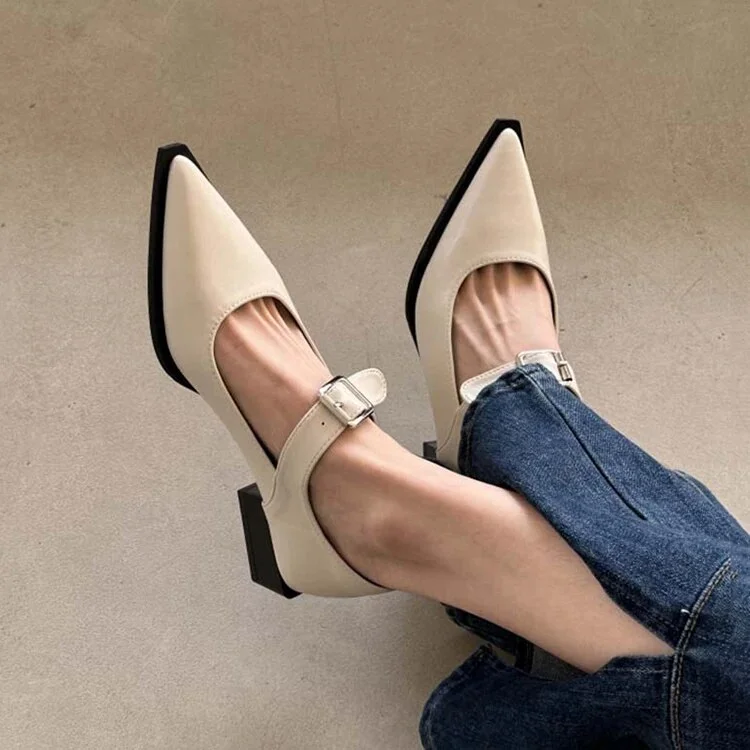 Canrulo Jane Shoes 2023 New Summer spring Pointed Toe Low Heel Women Shallow Single Pumps Women Fashion Buckle Shoes Vintage shoes