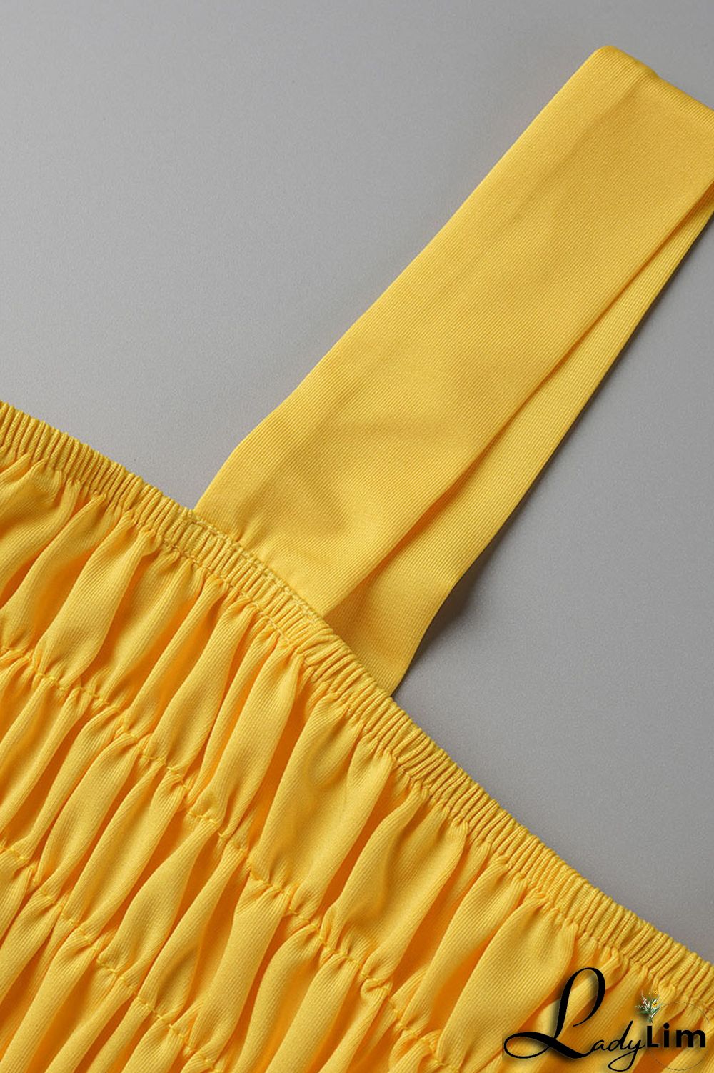 Yellow Street Solid Split Joint Fold Spaghetti Strap Straight Jumpsuits