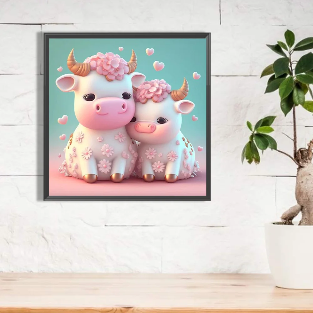 Full Round Diamond Painting 30*30cm - Cartoon Cow