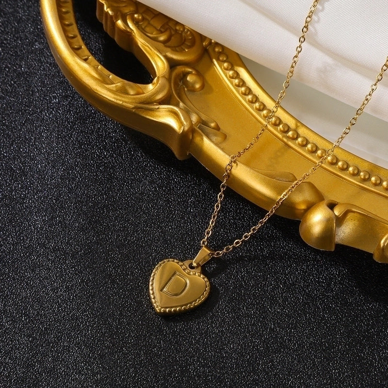 Vintage Style Minimalist Heart Shape Stainless Steel 18K Gold Plated Pendant Necklace