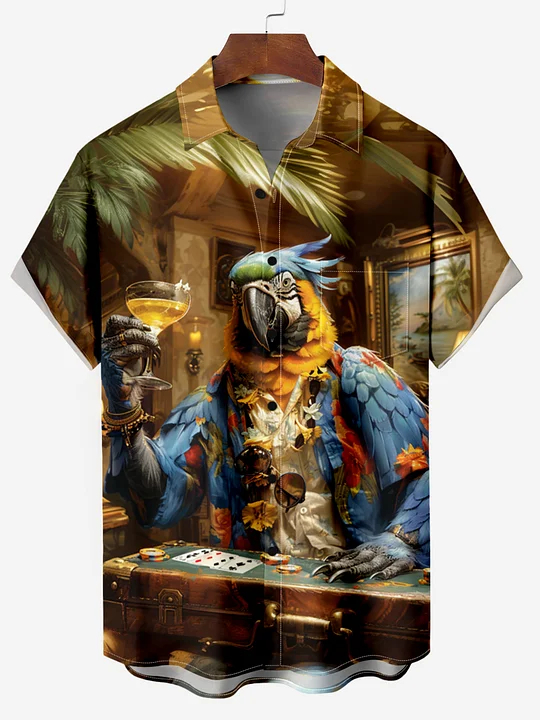 Hawaiian Parrot Captain Party Resort Life Short Sleeve Shirt PLUSCLOTHESMAN