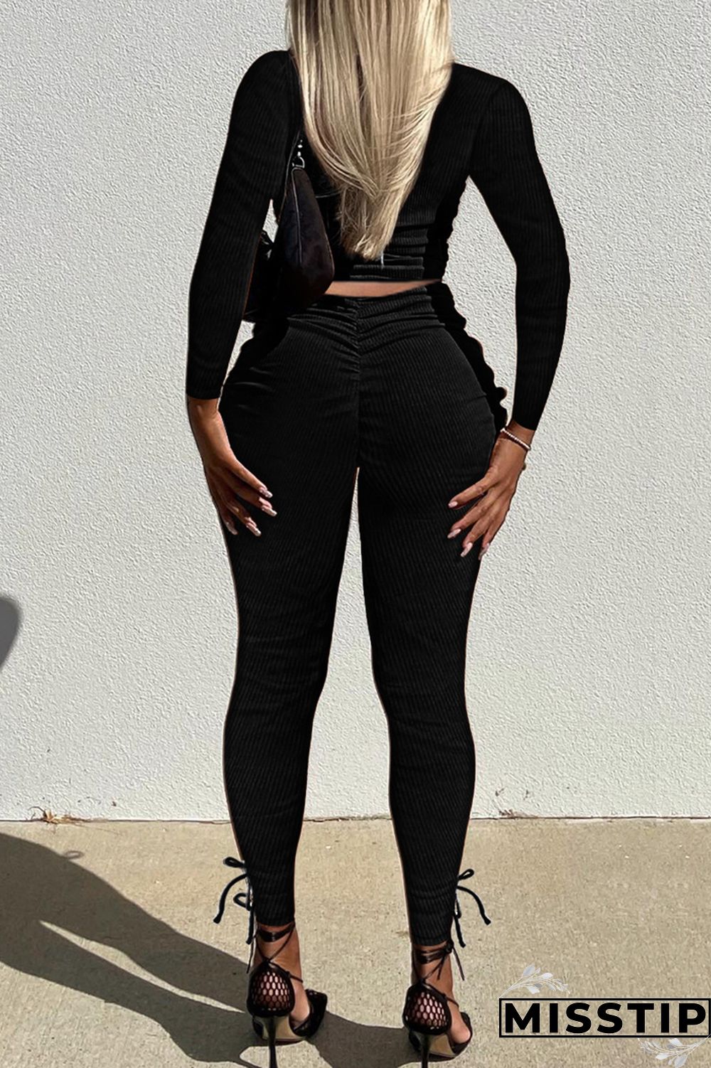 Brownness Fashion Casual Sweet Solid Fold O Neck Long Sleeve Two Pieces