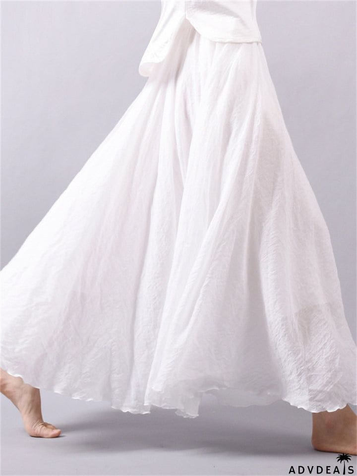 Women's Elastic Waist Pleated Maxi Linen Skirts
