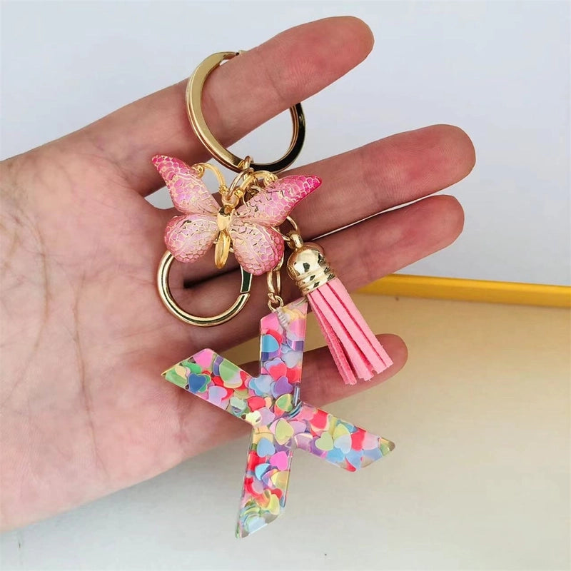Classic Style Commute Letter Butterfly Resin Unisex Bag Pendant Keychain
