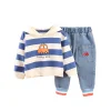 Kid Baby Boys Cloth Stripe Casual Hooded 2Pcs/sets