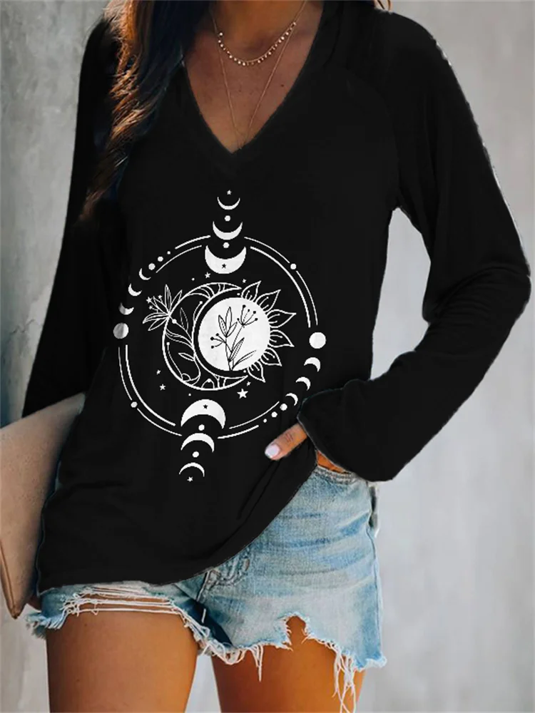Wearshes Moon Phase Mandala Art Long Sleeve T Shirt