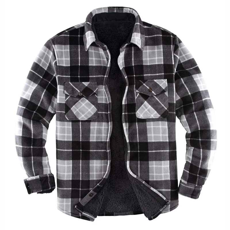 Mens Plaid Thick Plush Casual Jacket