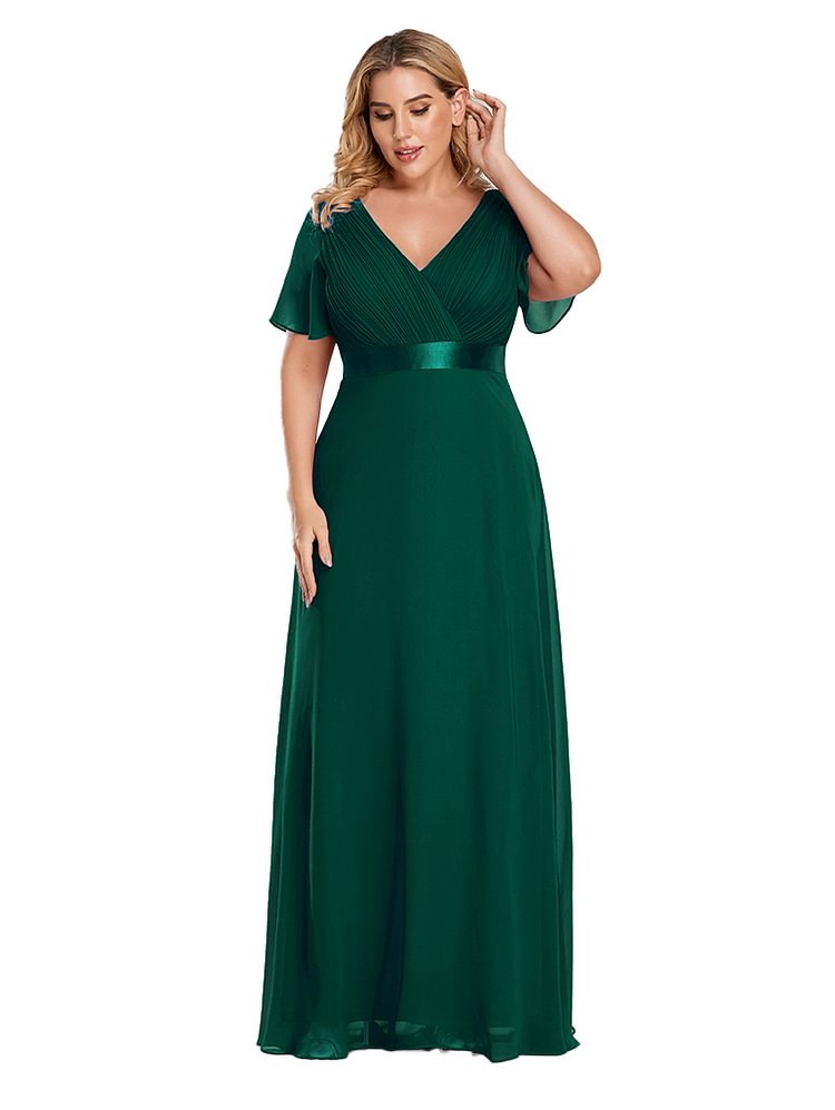 Gentriforge Women's V-Neck Green Long Cocktail Dress Dress Short Sleeves Bown Gown