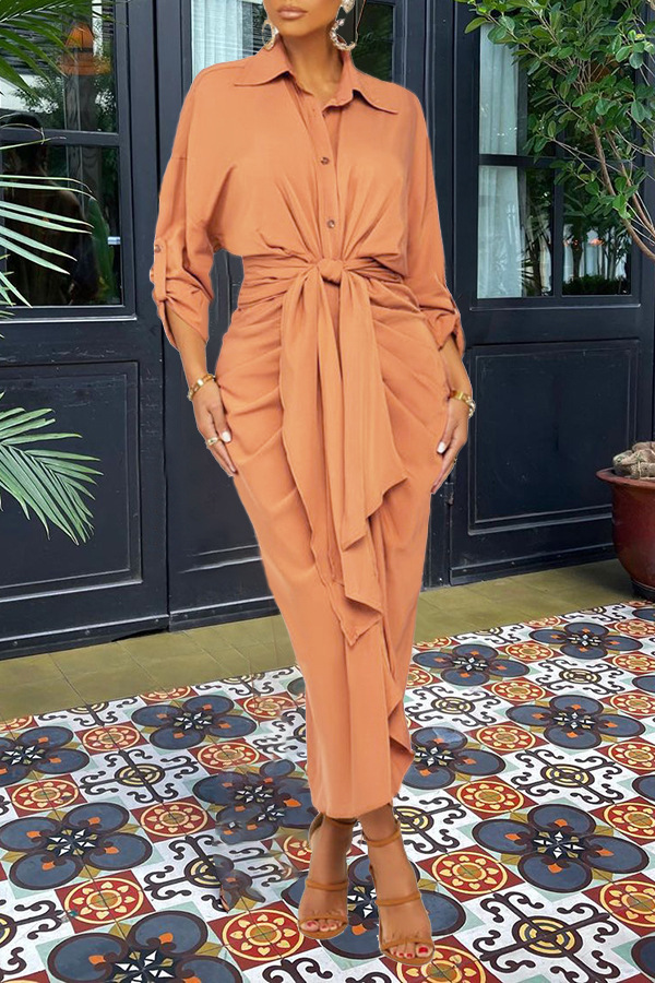  thdmladies Elegant Edge Mocha Midi Dress thedmladies