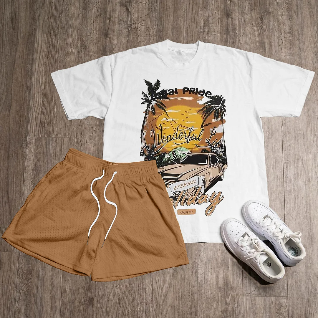 Holiday Print T-Shirt Shorts Two-Piece Set