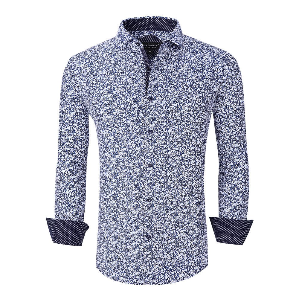 Men's Microfiber Lifestyle Long Printed Shirt White Flower Alex Vando Fashion