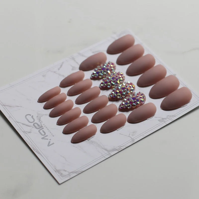 White Matte Pink Press On Nail Bling crystal Nail Art Burgundy Pointed Black false stiletto nail Gray  Nude with Stickers 24pcs-Nail Inspo