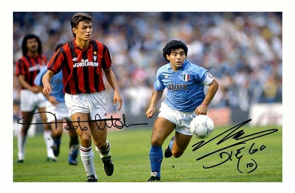 DIEGO MARADONA & PAOLO MALDINI AUTOGRAPH SIGNED Photo Poster painting POSTER PRINT