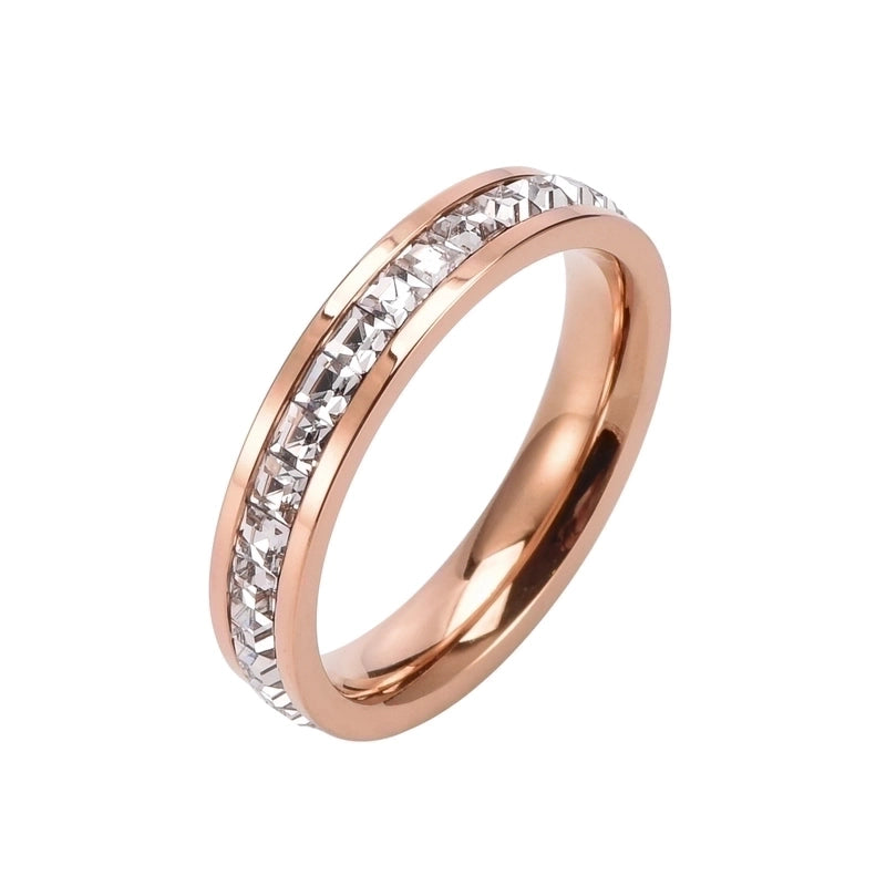 304 Stainless Steel 18K Gold Plated Fashion Polishing Plating Inlay Circle Crystal Zircon Rings
