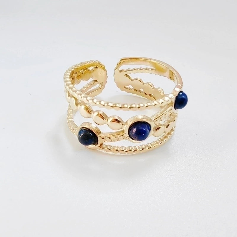 3 Pieces Ig Style Minimalist Geometric 304 Stainless Steel Titanium Steel Natural Stone 14K Gold Plated Plating Inlay Open Rings