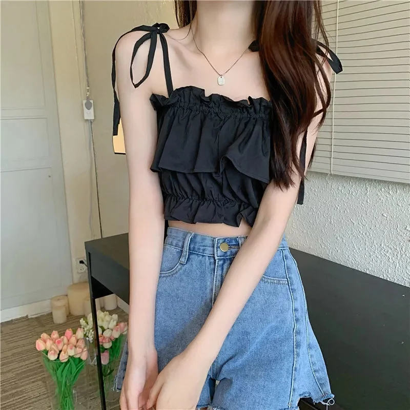 Uveng Uveng Leafside Spice Girls Sling Women's 2023 New Summer Vests Outside The High-Rise, Sleeveless Blaming Umbility Umbility Top
