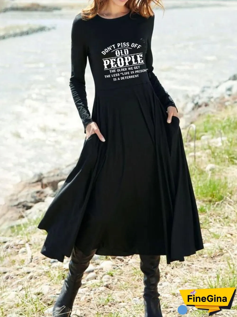 Soft Round Neck Letter Printed Dress