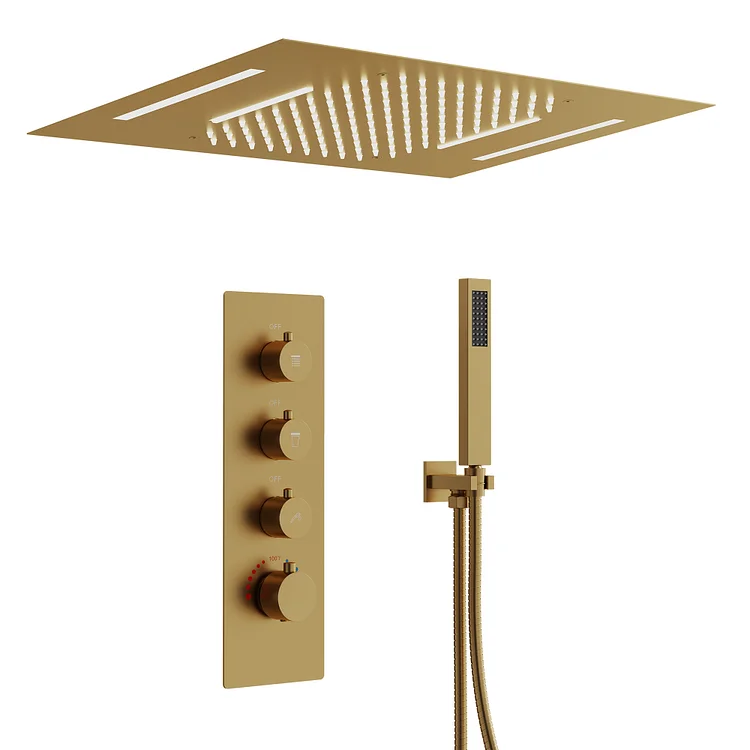 EVERSTEIN Thermostatic Dual Heads Smart Shower System  in Brushed Gold, 23" x 15"