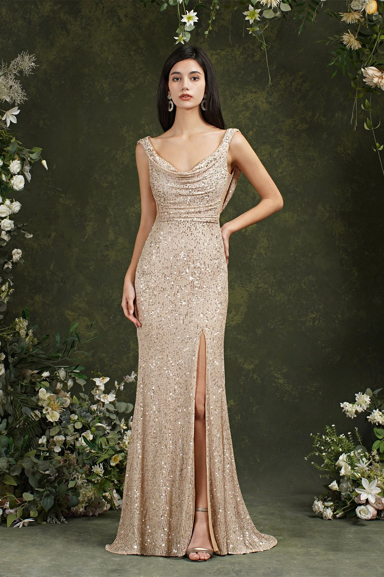 Blushing Pink Portrait Mermaid Prom Dress Sleeveless with Sequins YU0069