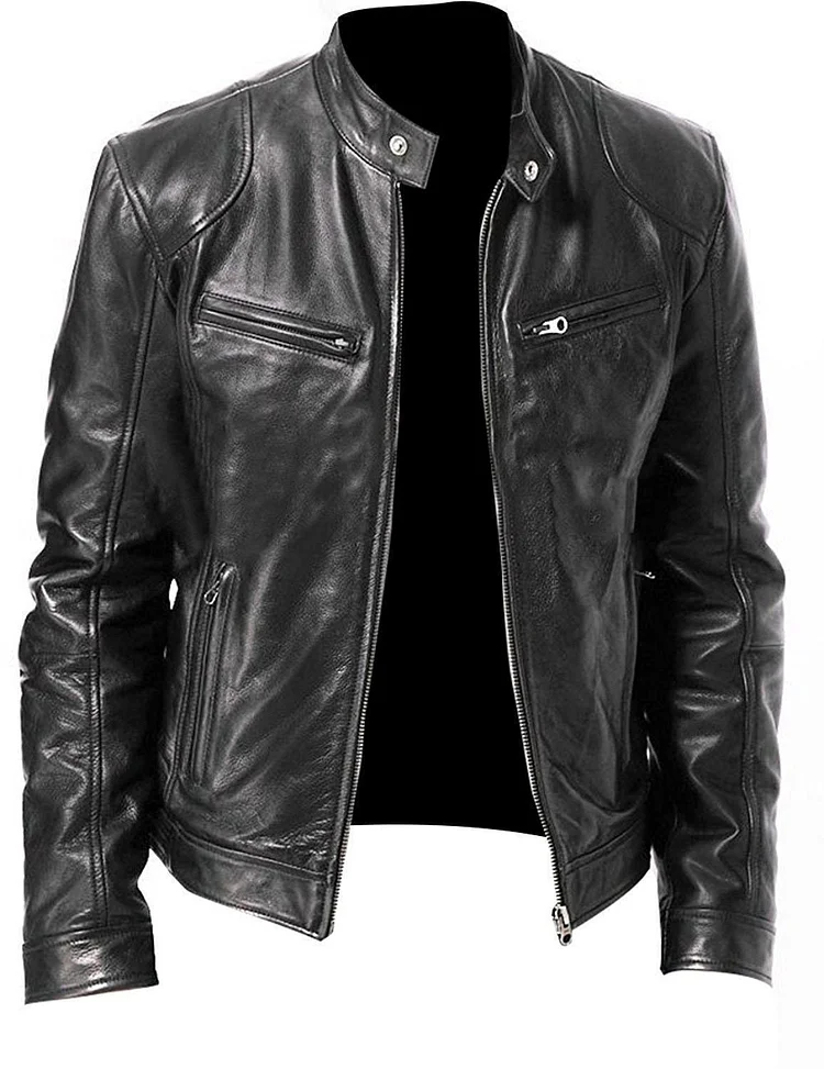 Men Casual Motorcycle Pilot Leather Jackets Coat Men Autumn Fashion Slim-fit Stand-up Collar PU Jacket Men Windproof Motorcycle