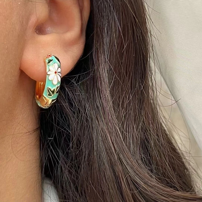 1 Pair Elegant Flower Enamel Copper Earrings