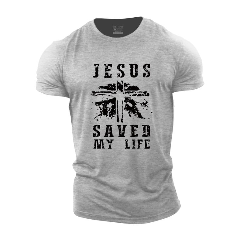 Cotton Jesus Saved My Life Graphic Fitness T-shirts tacday