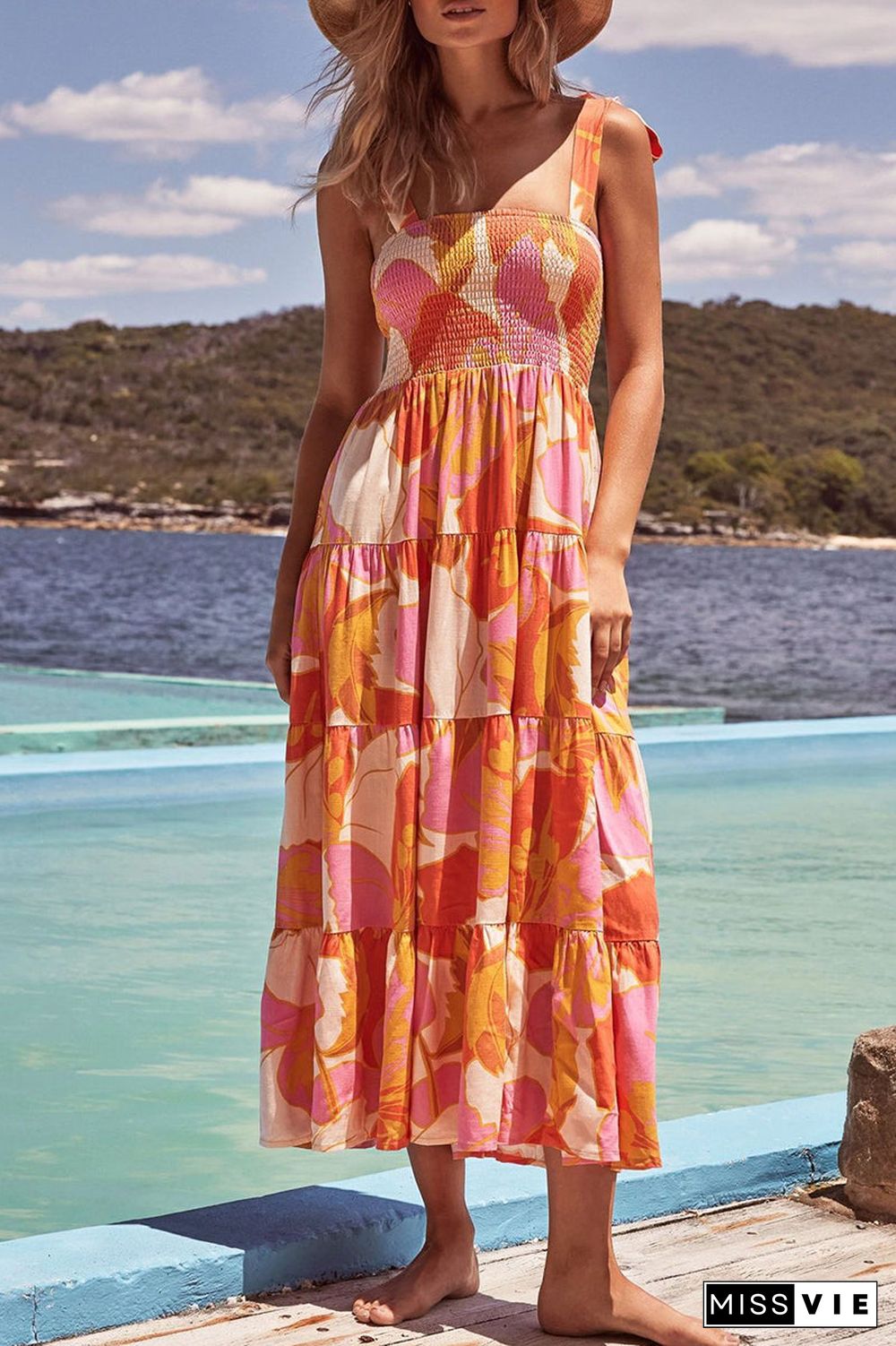 Fashion Street Dot Patchwork Spaghetti Strap Printed Dresses