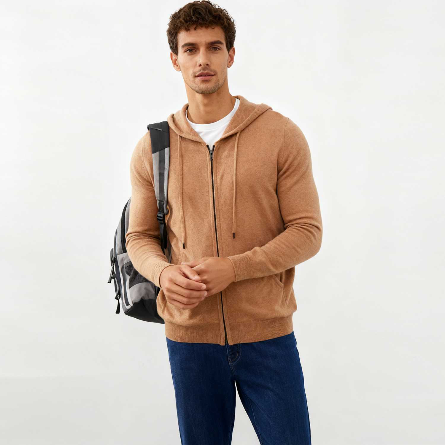 Men's Cashmere Hoodie Cardigan Essential Styles REAL SILK LIFE