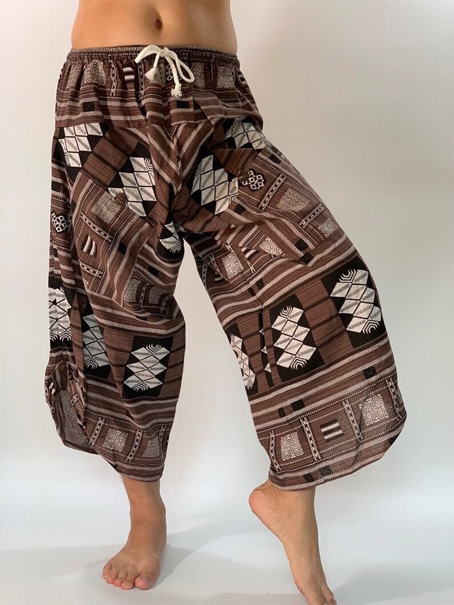 Men's Bohemian Geometric Pattern Printed Elastic Waistband Casual Pants Yoga Pants