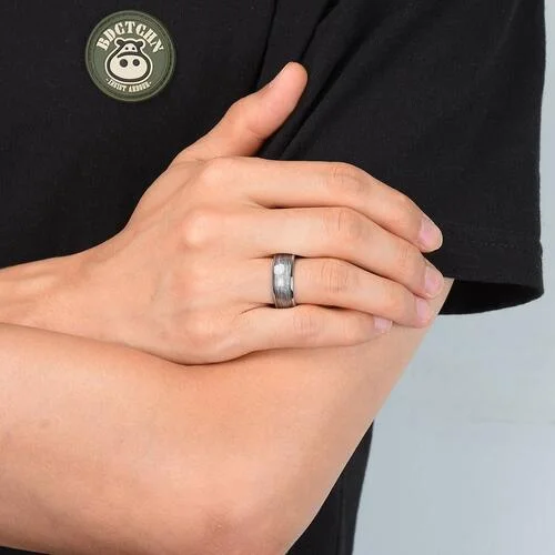 6MM 8MM Women Mens Tungsten Matching Wedding Rings Colorful Fragments Inlay Steel Wire Inlay Domed Style High Polished