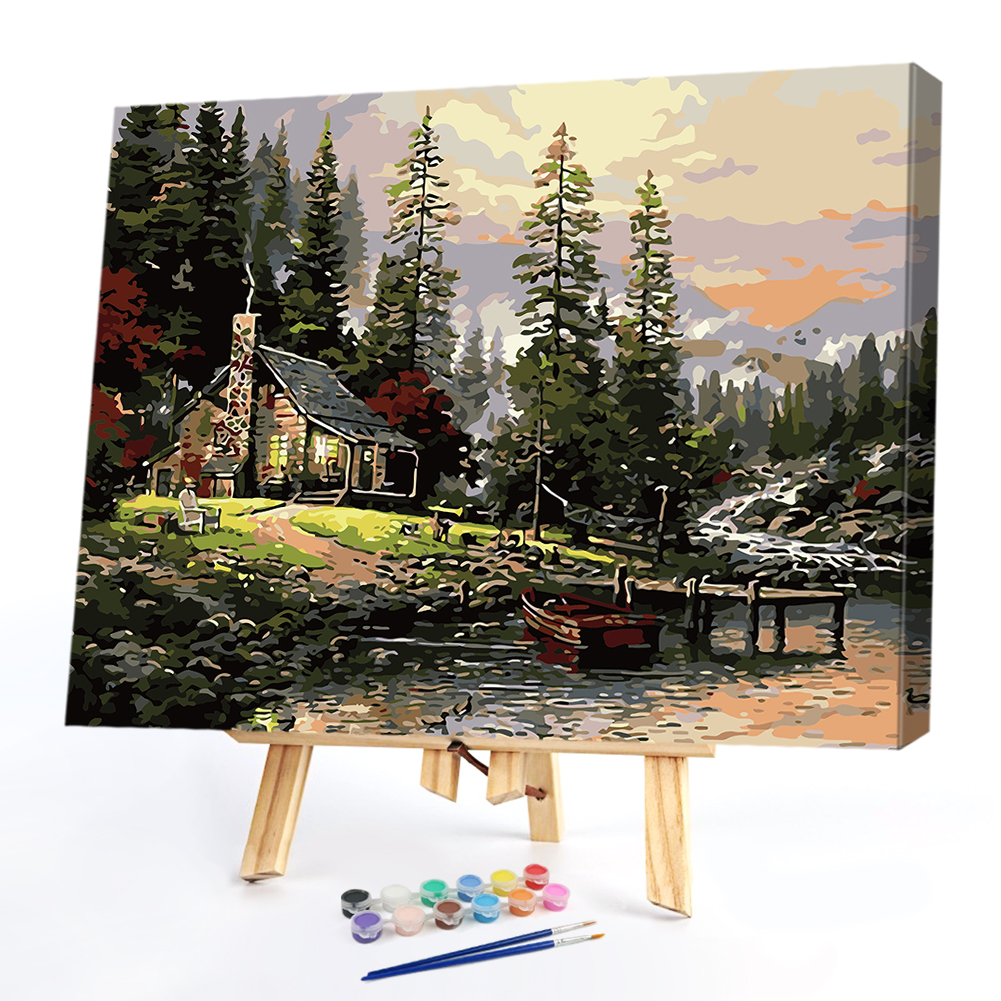 

40*50cm - Paint By Numbers - Riverside Hut, 501 Original