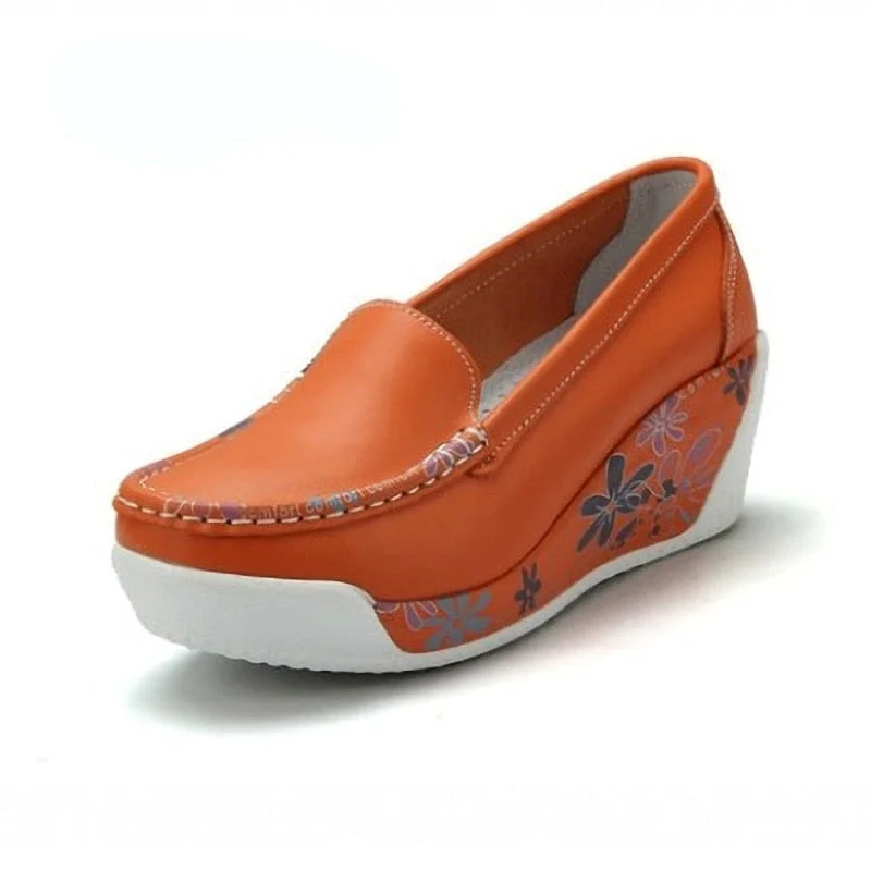  New Women's Genuine Leather Platform Shoes Wedges White Lady Casual Shoes Swing Mother Shoes Size 35-40