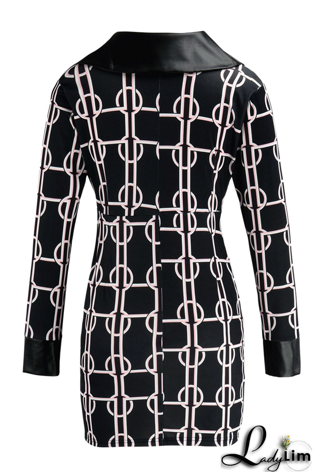 Black White Fashion Casual Print Split Joint V Neck Long Sleeve Dresses
