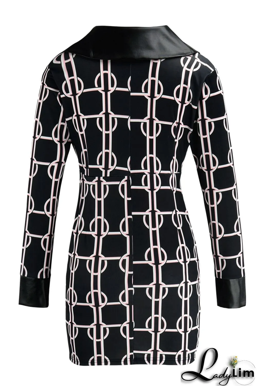 Black White Fashion Casual Print Split Joint V Neck Long Sleeve Dresses