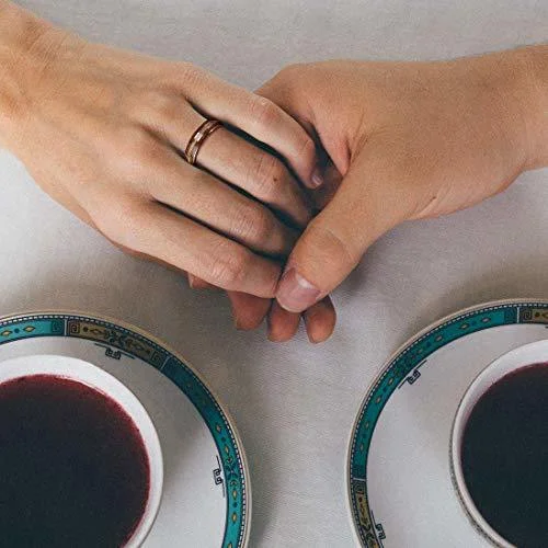 6MM 8MM Men's Tungsten Carbide Wedding Matching Rings Rose Gold Tone Wood and Rainbow Opal Inlay "I Love you" Text