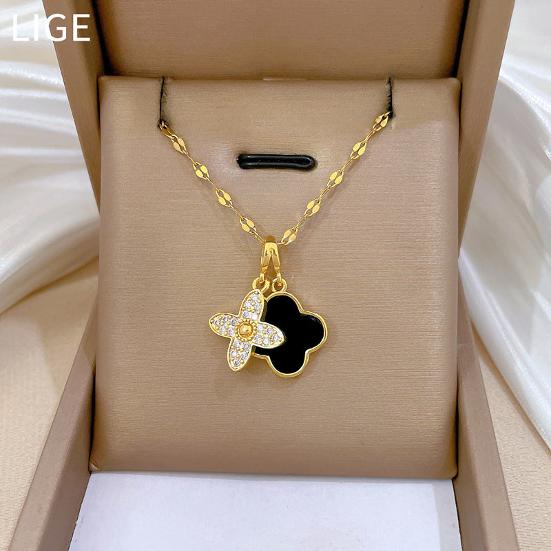 Double-Layer Flower Luxury Banquet Wedding Necklace Women’S Versatile Clavicle Chain Titanium Steel Chain