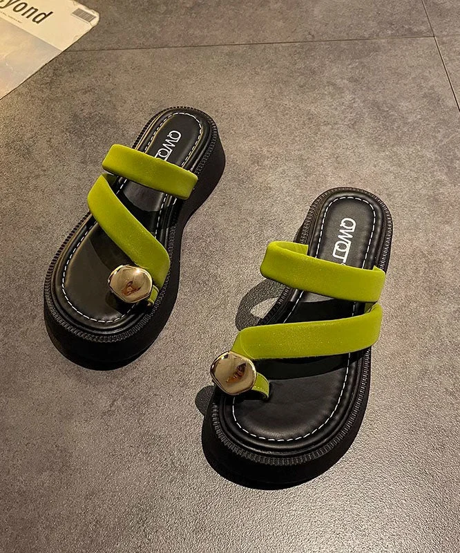 Green Metal Splicing Boutique Platform Slide Sandals Peep Toe